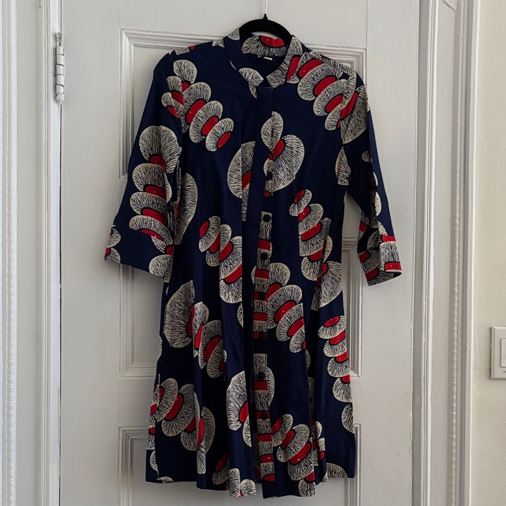 Zuri Navy Dress with Red and White Pattern